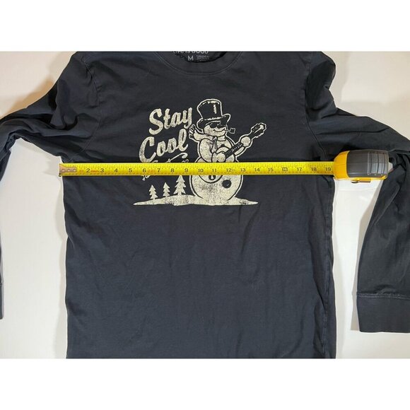 Life is Good black LS tshirt distressed snowman "stay cool" graphic Holiday sz M - Picture 5 of 6